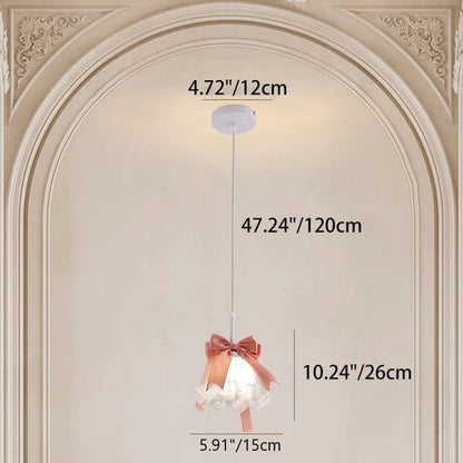 Traditional French Cream Girl Bow Round Iron Glass 1-Light Pendant Light For Bedroom