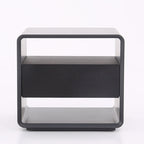 Modern Minimalist Black Lacquer Bedside Table: Wood Veneer Single Drawer - Elegant Open Cubby Storage Nightstand For Bedroom Lumendat