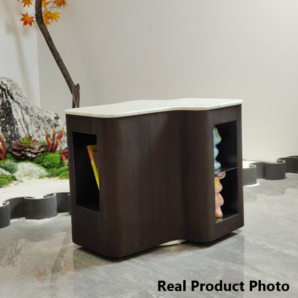 Contemporary Creative Marble S-Curve Bedside Table - Rotating 2 Drawers Nightstand For Bedroom Lumendat