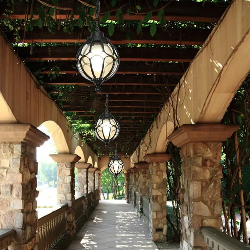 Traditional European Waterproof Aluminum Iron Glass Ball 1-light Pendant Light for Outdoor Patio BulbSquare