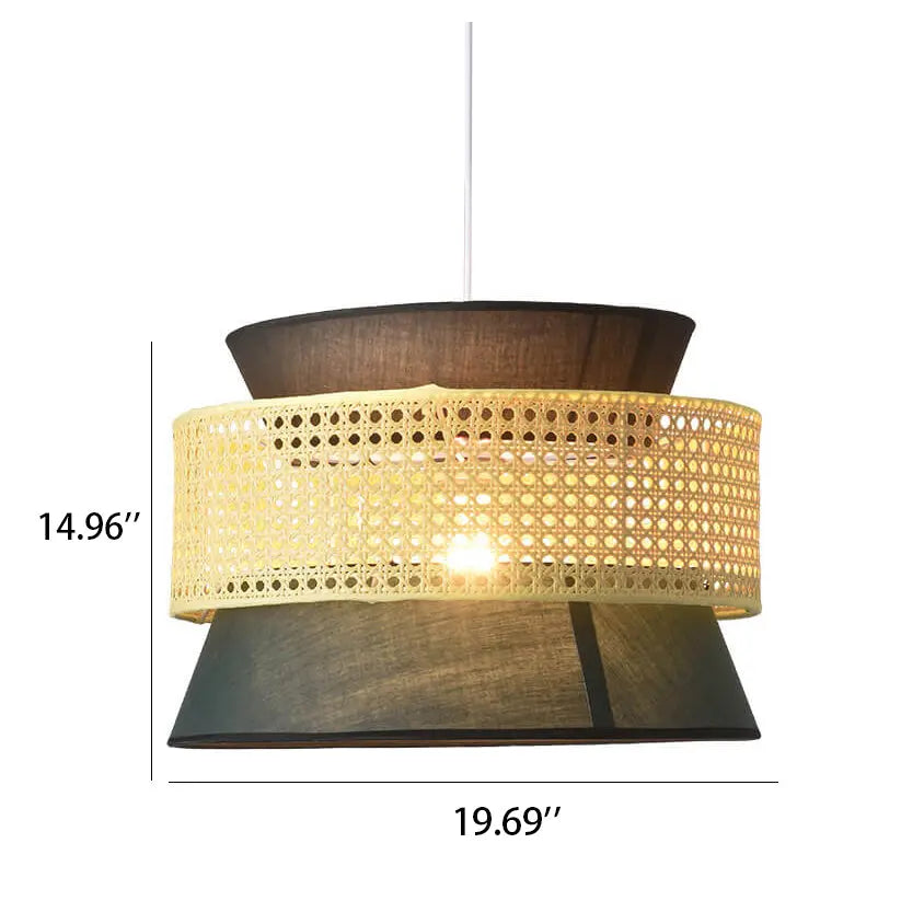 Modern Rattan Japanese Drum Shape 1-light Pendant Light BulbSquare