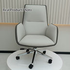 Modern Minimalist Ergonomic Leather Plywood Metal Office Chair Adjustable Swivel Desk Chair With Wheels - Mid-Back Comfortable Task Chair For Home Office Lumendat