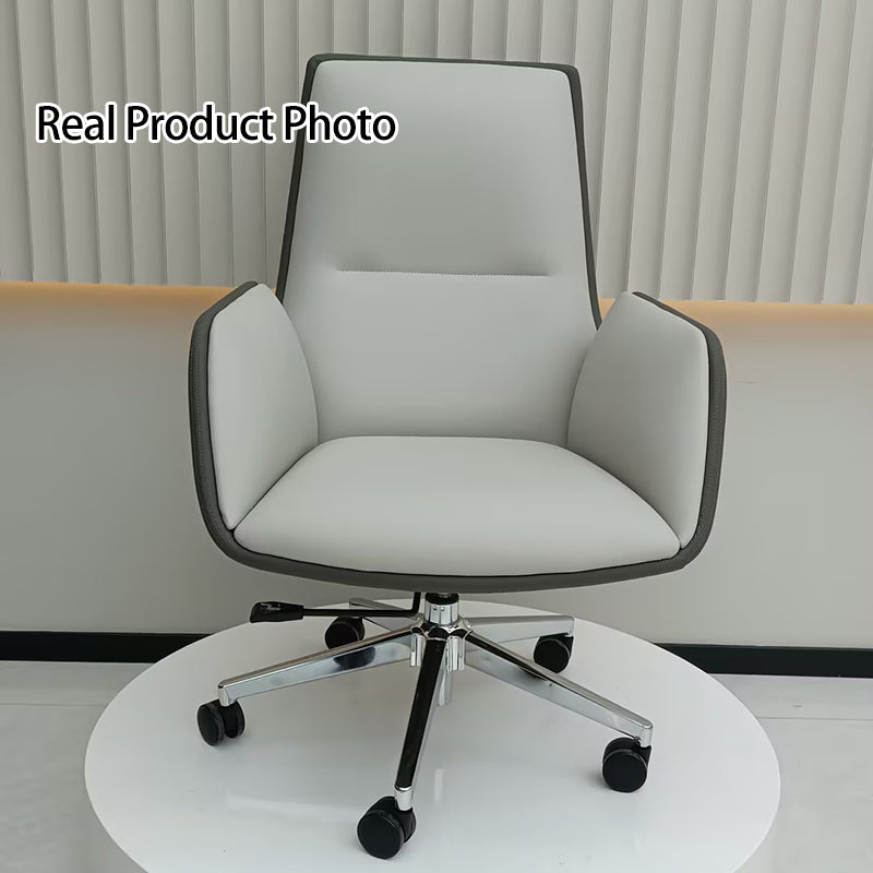 Modern Minimalist Ergonomic Leather Plywood Metal Office Chair Adjustable Swivel Desk Chair With Wheels - Mid-Back Comfortable Task Chair For Home Office Lumendat