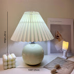 Modern Minimalist Round Fabric Pleated Ceramic 1-Light Table Lamp For Bedroom Lumendat