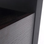 Modern Minimalist Black Lacquer Bedside Table: Wood Veneer Single Drawer - Elegant Open Cubby Storage Nightstand For Bedroom Lumendat