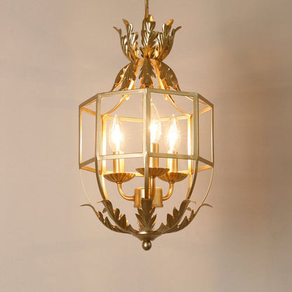 Vintage Wrought Iron Lantern Cage 3-light Chandelier