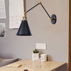 Industrial Vintage Iron Cone Swing Arm 1-Light Wall Sconce Lamp