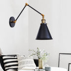 Industrial Vintage Iron Cone Swing Arm 1-Light Wall Sconce Lamp