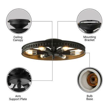 Industrial Wrought Iron Wheel 6-light Flush Mount Lighting