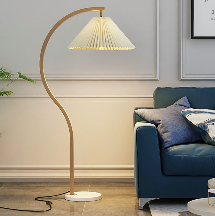 Modern Minimalist Pleated Fabric Iron Marble Curved Iron 1-Light Standing Floor Lamp For Living Room Lumendat